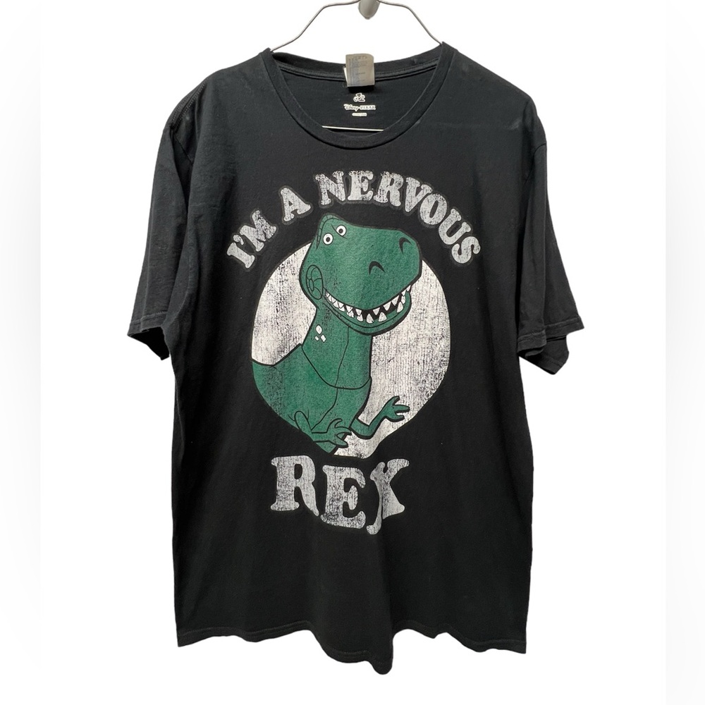 Disney Pixar Toy Story I am a nervous Rex black green shirt size large unisex